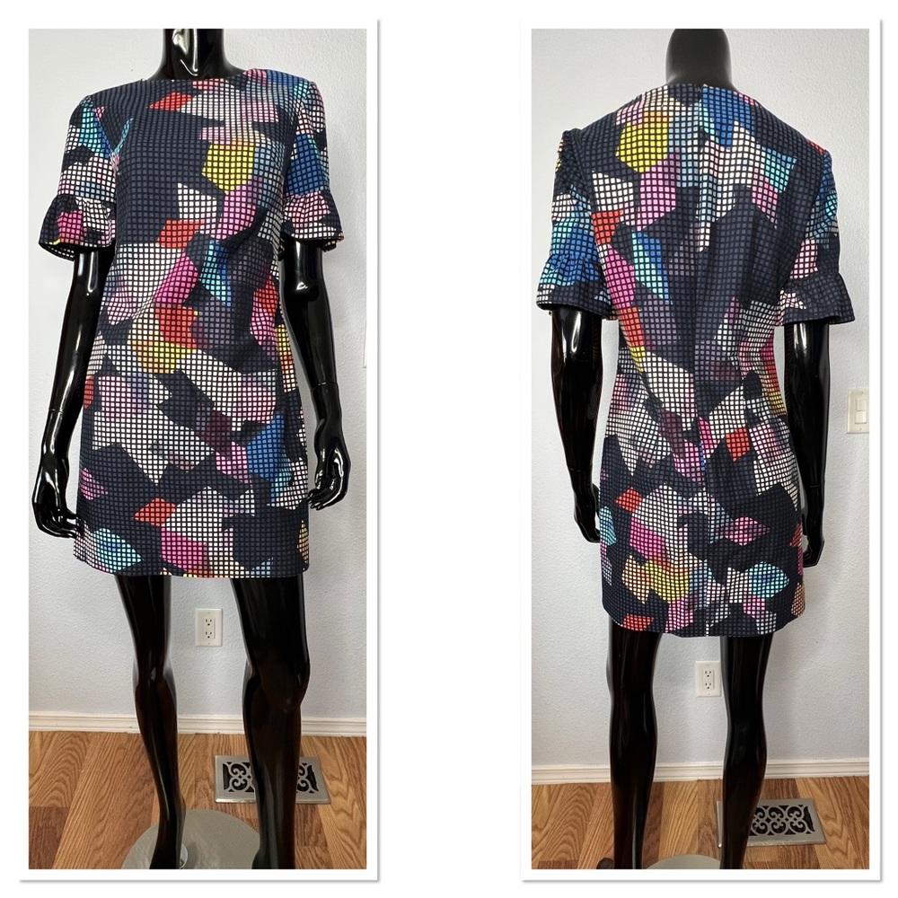 Trina Turk Geometric Multi Colored 100% Cotton Shell Dress Sz 2 NWT